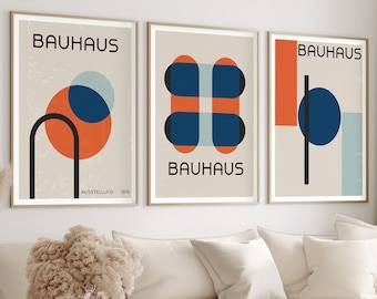 Bauhaus Set of 3 Prints, Vintage Mid Century Modern Posters, Retro Geometric Gallery Wall Set, 3 Bauhaus Poster, Bauhaus Art Prints