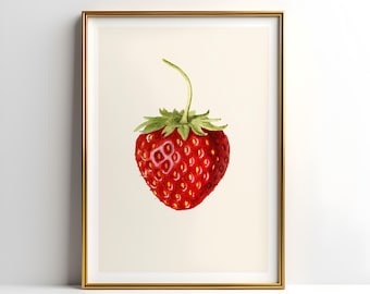 Strawberry Wall Art, Vintage Wall Art, Fruit Wall Art, Cottage & Farmhouse Wall Art, Strawberry Print, Kitchen Décor,  Antique Fruit Print