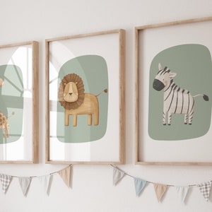 Stampe da parete per l'asilo nido Safari, stampe per l'asilo nido Boho, set di 3 stampe, arredamento dell'asilo nido, stampe per l'asilo nido verde salvia, arte della parete dell'asilo nido, arte stampabile