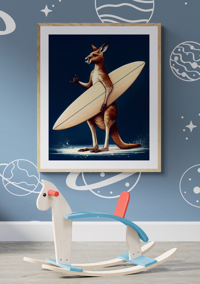 Kangaroo Surf Time, Kangaroo, Surfboard, Nursery Art, Nursery Decor(00)