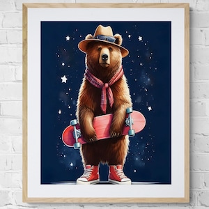 bear print, Skateboard print, animal art, animal print, Nursery Art, Nursery Decor, Digital Prints, brown bear, nursery print, bear art