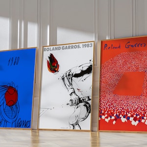 Roland Garros 1980 83 84 print set, Tennis Poster, Roland Garros Poster, Sports Wall Art, Tennis Print, Mid Century Modern, Digital Print