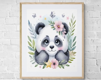 Jolie fille panda, oeuvre d'art pour chambre d'enfant, décoration de chambre d'enfant, art numérique, art mural, impressions numériques