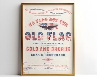 Ingen flagga men den gamla flaggan, amerikansk flagga väggkonst, stjärnor och ränder, 4 juli-konst, patriotisk utskrivbar konst, vintage USA-konst, musikrumsdekor