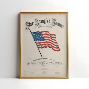 Vintage Star Spangled Banner Print, Our National Song, American Flag Wall Art, Stars and stripes, Patriotic Printable art, Vintage USA art