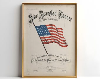 impression bannière vintage étoilée, notre chanson nationale, art mural drapeau américain, étoiles et rayures, art imprimable patriotique, art vintage des Etats-Unis