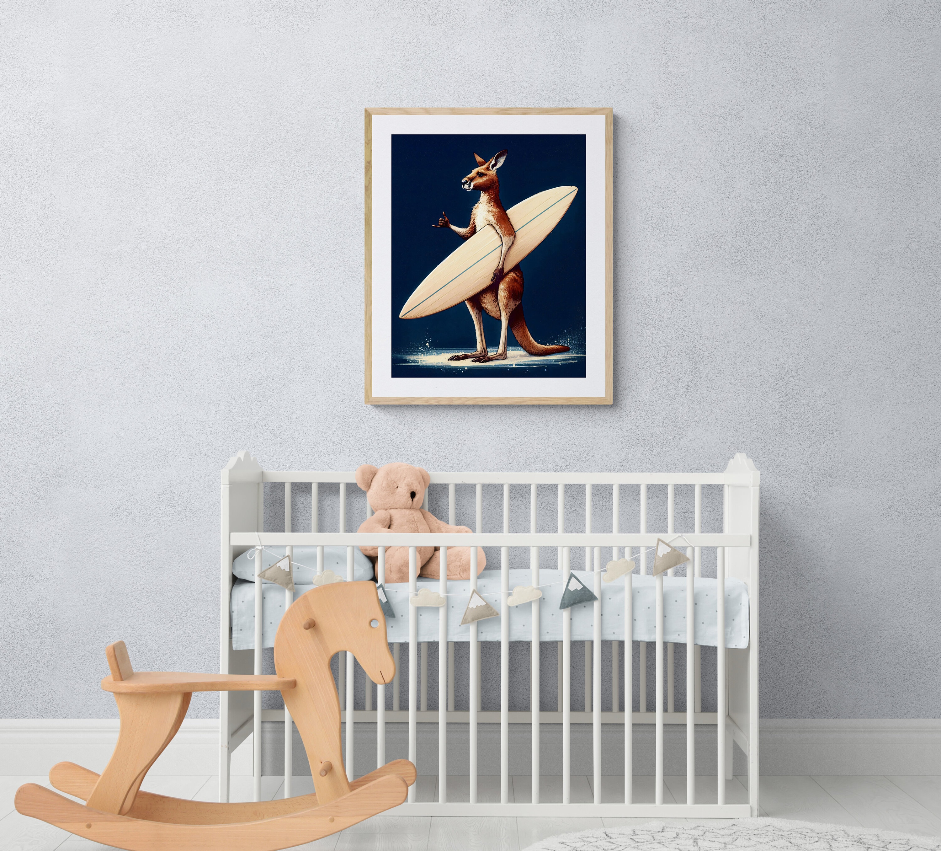 Kangaroo Surf Time, Kangaroo, Surfboard, Nursery Art, Nursery Decor