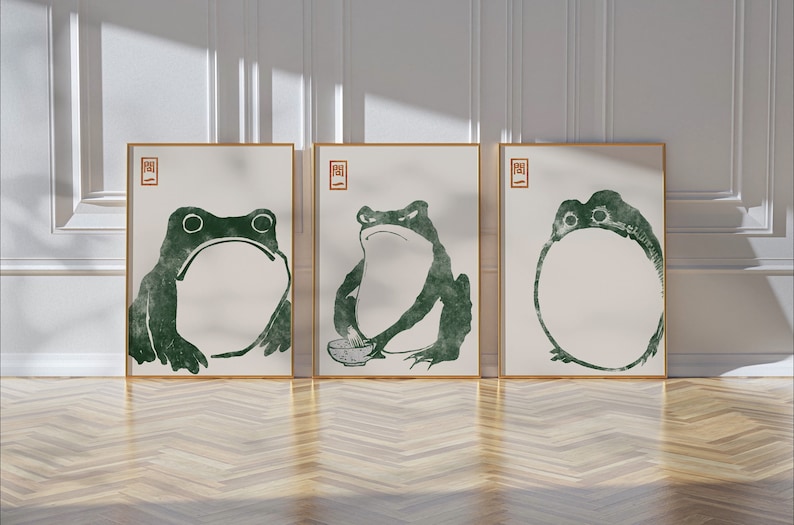 Japanese Matsumoto Hoji Frog Set of 3, Japanese Frog Printable Wall Art ...