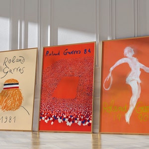 Conjunto de impressão Roland Garros 1981 84 90, pôster de tênis, pôster de Roland Garros, arte de parede de esportes, impressão de tênis, moderno de meados do século, impressão digital