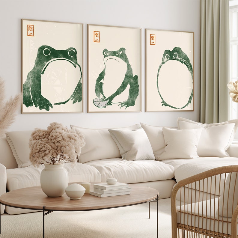Japanese Matsumoto Hoji Frog Set of 3, Japanese Frog Printable Wall Art ...