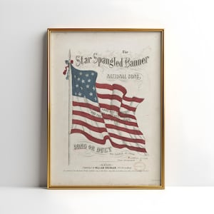 Vintage Star Spangled Banner Print, American Flag Wall Art, Stars and stripes, Our National Song, Patriotic Printable art, Vintage USA art