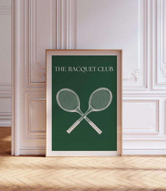 The Racquet Club, Tennis Poster, Sports Wall Art, Vintage Green Tennis Print, Country Club Art, Retro Sports Poster, Tennis Racquet, Digital
