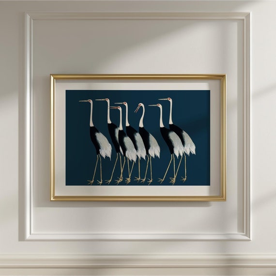 Japanese Cranes Print | Ogata Korin Print | Farmhouse Decor | Bird Watercolor | Blue | Vintage Wall Art | Coastal Bird Print | Bird Lover