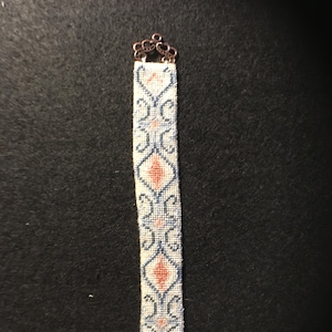 Miniature Needlepoint Bell Pull - Curlicues in Blue and Peach
