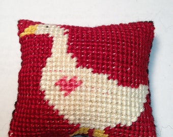 Goose on Red - Miniature Needlepoint Pillow