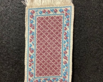 Dollhouse Miniature Pastel Needlepoint Rug with Plum Diamond Pattern Center and Floral Border