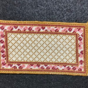 Dollhouse Miniature Needlepoint - Rug with Old Gold Diamond Pattern and Floral Border (Color Set B)