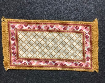 Dollhouse Miniature Needlepoint - Rug with Old Gold Diamond Pattern and Floral Border (Color Set B)