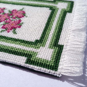 Dollhouse Miniature Pink Floral Needlepoint Rug