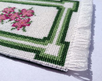 Dollhouse Miniature Pink Floral Needlepoint Rug