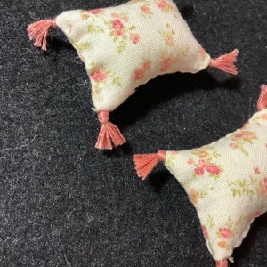 Two (2) Dollhouse Miniature Vintage Floral Pillows (Rectangular with Tassels)
