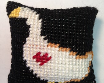 Goose on Black - Dollhouse Miniature Needlepoint Pillow