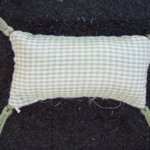 One Dollhouse Miniature Sage Green and Off-White Plaid Pillow (Rectangular with Tassels)