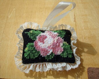 Light Dusty Pink Rose - Needlepoint Ornament