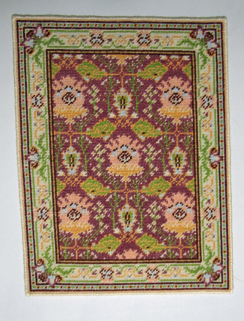 Dollhouse Miniature Floral Medallion Needlepoint Rug Lavender Etsy