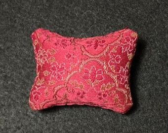 Dollhouse Miniature Red Jacquard Cushion