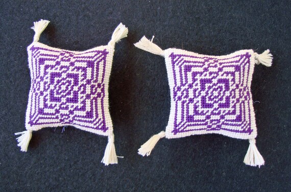 Dark Purple And White Dollhouse Miniature Needlepoint Pillows Etsy