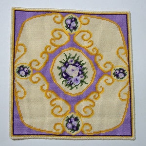 Dollhouse Miniature Floral Medallion Needlepoint Rug - Lavender