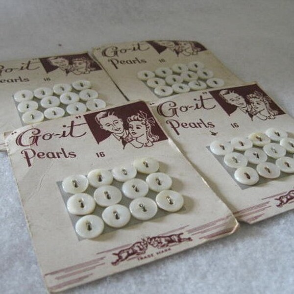 Lot 48 Mother of Pearl 3\/8 inch Sew Thru Sewing Buttons on Original Cards