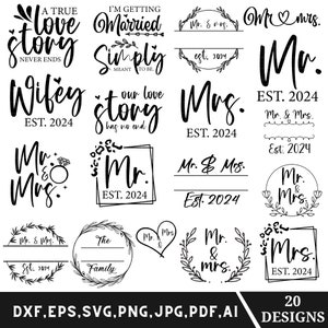 Mr and Mrs sign svg bundle, Mr and Mrs est 2024, Just married svg, Bride and groom png, Split monogram