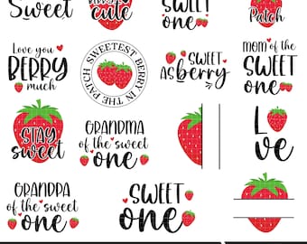 Strawberry SVG Bundle, Quotes Clipart, Sweet One Designs (Digital Download)
