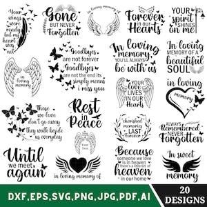 Memorial Angel Wings SVG-bundel, In Loving Memory Quotes (digitale bestanden)