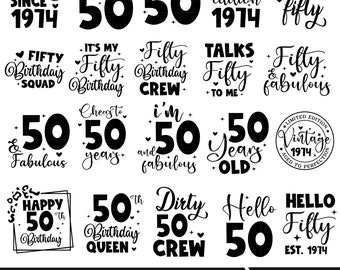 50th Birthday SVG PNG Bundle, Vintage 1974 Designs