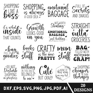 Tote bag svg bundle, Tote bag quote svg, Emotional baggage svg, Retro tote bag svg, Market bag svg, Mom bag svg, Funny tote bag svg, Cricut