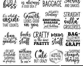 Tote Bag Quotes SVG Bundle, Retro Market Bag Designs (Digital Files)