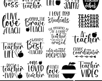 Paquete SVG para maestros, frases sobre la vida docente, regreso a clases (archivos digitales)