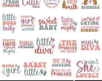 Baby Girl Quotes SVG Bundle, Retro Newborn Designs (Digital Download)