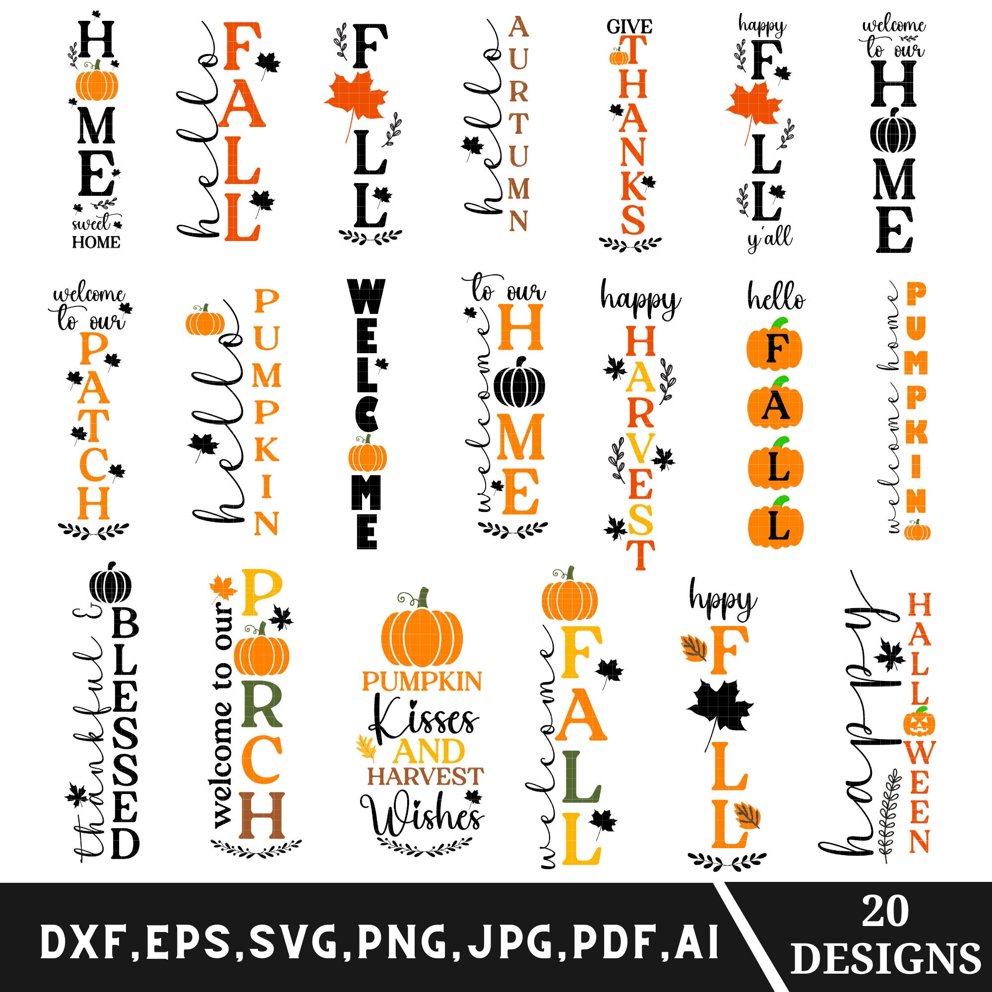 Fall porch sign svg bundle, Fall decor svg, Halloween porch sign svg, Thanksgiving porch sign, Instant Digital Download