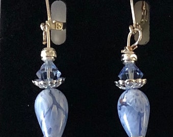 Blue Millefiore Glass Dangle Earrings