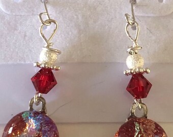 Bright Red Fused Glass Dangle Earrings