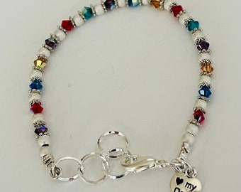 Love My Dog Bracelet #1, Swarovski Crystal, silver plated Pewter, colorful, paw print charm, adjustable womens bracelet, dog lover gift