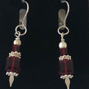 Lever Back Ruby Red Short Dangle Earrings image 1