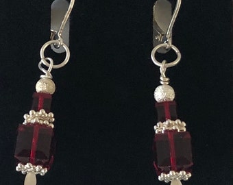 Lever Back Ruby Red Short Dangle Earrings