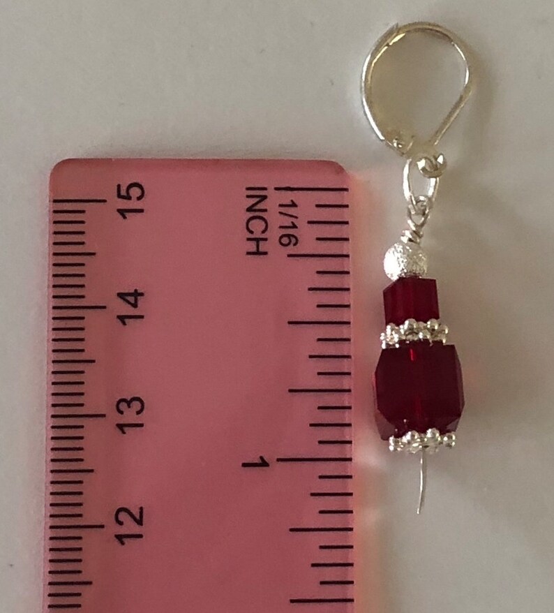 Lever Back Ruby Red Short Dangle Earrings image 2