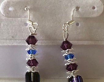 Colorful Swarovski Crystal and Silver Dangle Earrings