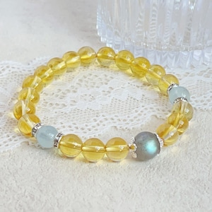 Handmade Citrine Moonstone & Aquamarine Bracelet - Healing Crystal Jewelry - Lucky Crystal Bracelet - Taurus Guardian Crystal - Gift for Her